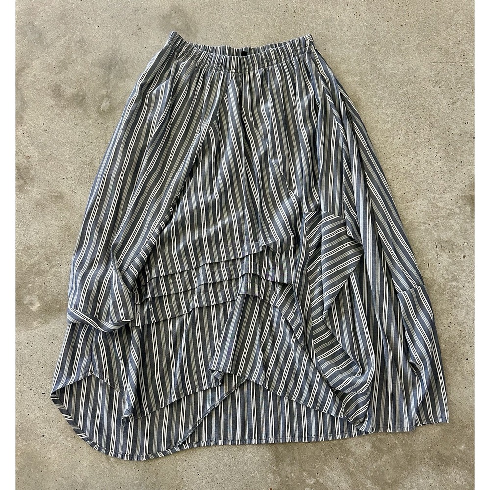 DRESS TO KILL Size 2 Lagenlook Art To Wear Skirt Pleats Stripes Blue Jane Mohr